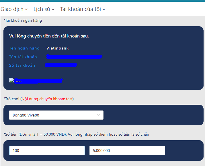 Điền số tiền nạp Điền số tiền nạp
